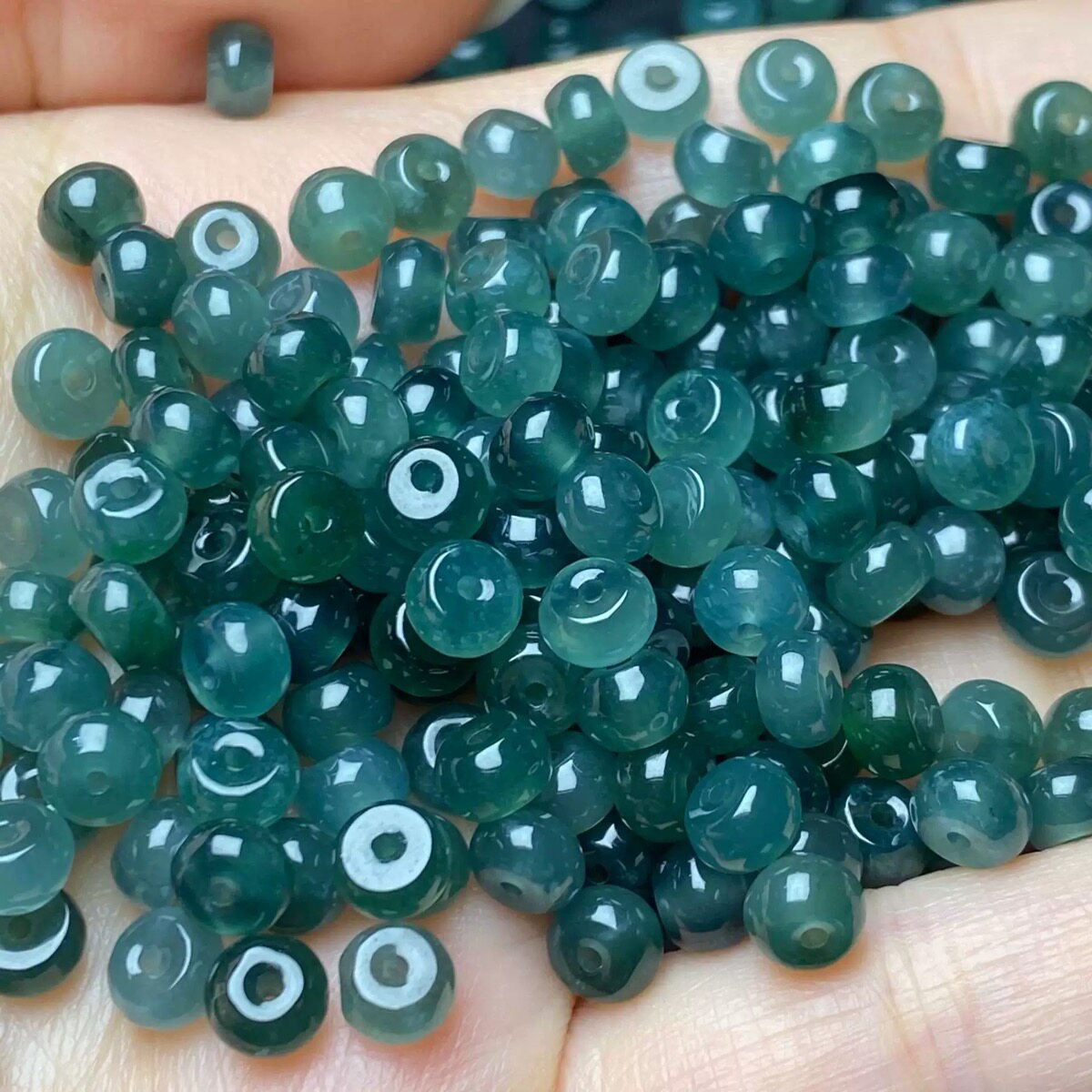 天然翡翠a货蓝水算盘珠玉石散珠