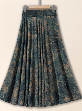 新款碎花冰丝半身裙夏 妈妈装松紧腰高腰A字大摆中长款过膝裙显瘦