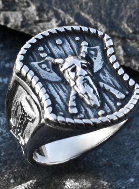 北欧维京斧头勇士戒指男钛钢