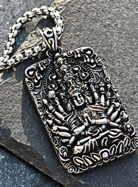 属鼠千手观音吊坠挂链男钛钢