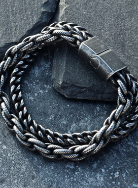 原宿风黑钛钢机车潮人单身手链