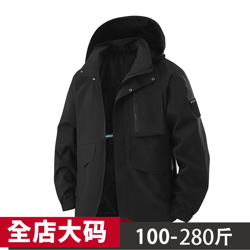 新款加肥加大防风防水户外冲锋衣男女情侣外套夹克宽松时尚潮跨境