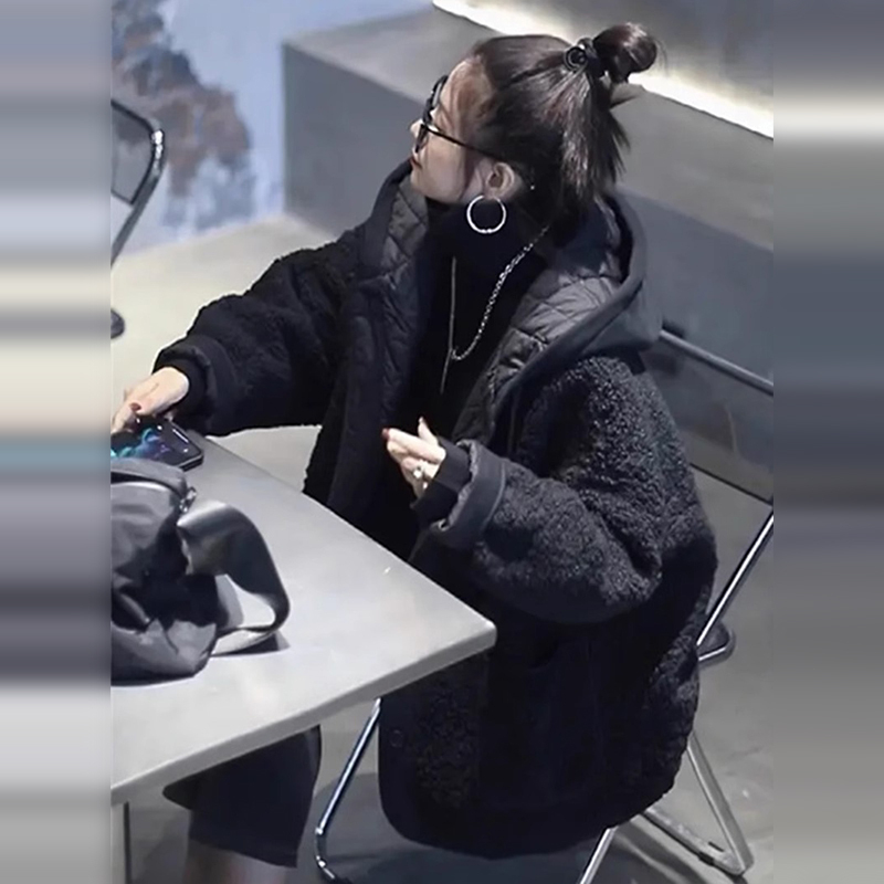 黑色棉衣棉服女秋冬2025新款羊羔毛派克服韩版棉袄外套高级感上衣