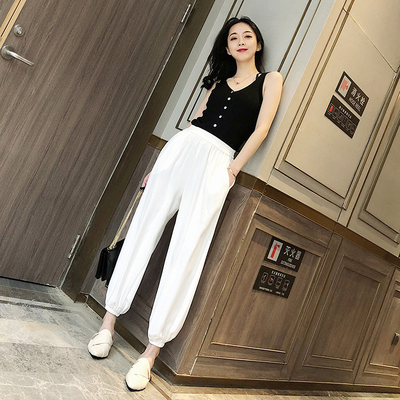 灯笼裤女夏季薄款高腰宽松显瘦百搭休闲哈伦裤防蚊大人九分束脚裤