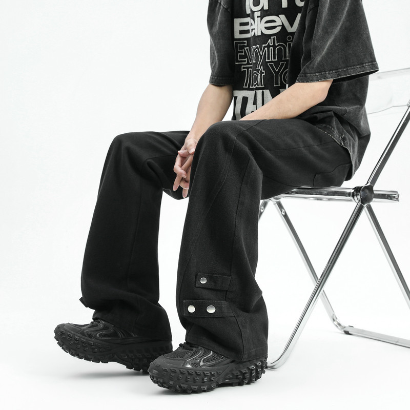 2026新款美式高街拼接牛仔裤潮流微喇叭裤长裤504-K185-P55控78,男装牛仔裤,星座504