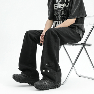 2026新款美式高街拼接牛仔裤潮流微喇叭裤长裤504-K185-P55控78图片