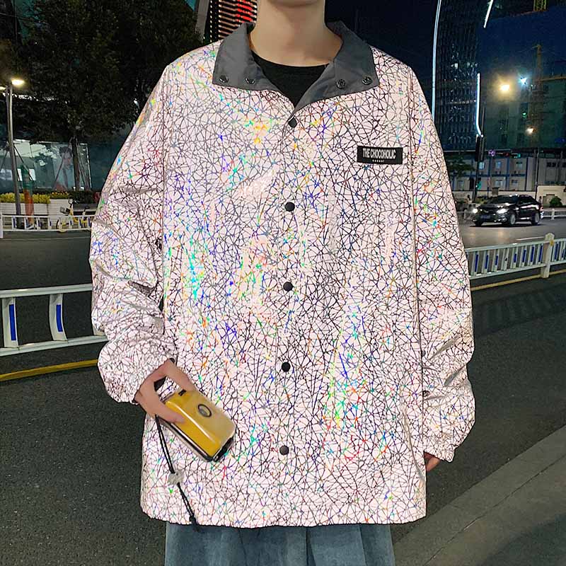 New style of Hong Kong Style Men and women couple's colorful reflective sports coat double-sided jacket fashion