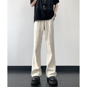 26港风铆钉垂感冰丝喇叭西裤加长休闲裤直播品控504-K812-P55控79，男装西裤，星座504