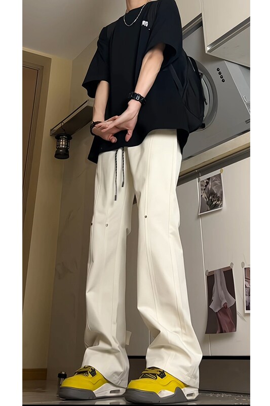 2026港风新款学生男女微喇叭拼接冲锋裤休闲裤潮504-K837-P45控68,男装休闲裤,星座504