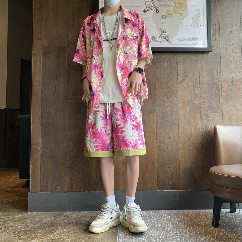 23夏季抖音新款印花衬衣短袖男女同款花衬衫504-W690-P45控59图片