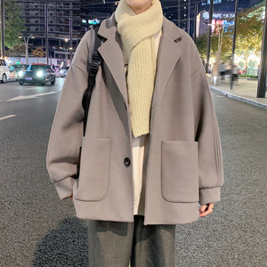 25新款男女情侣宽松短款毛呢大衣风衣上衣潮504-F17-P75控118