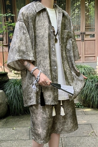 新中式风缎面冰丝薄款宽松五分短袖短裤套装504-W33-P80控128图片