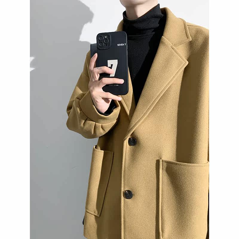 韩系短款加绒加厚毛呢大衣风衣外套504-F12-P75（加绒P95控128）,男装毛呢大衣,星座504