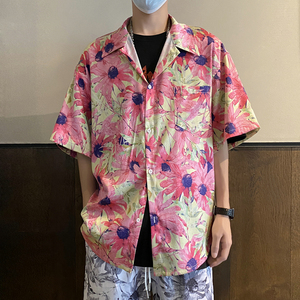 23夏季抖音新款印花衬衣短袖男女同款花衬衫504-W690-P45控59图片
