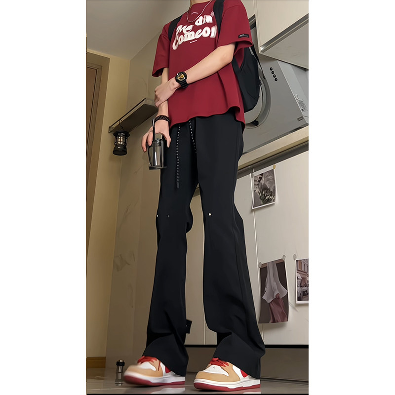 2026港风新款学生男女微喇叭拼接冲锋裤休闲裤潮504-K837-P45控68,男装休闲裤,星座504