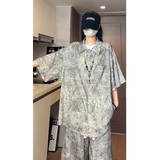 新中式风缎面冰丝薄款宽松五分短袖短裤套装504-W33-P80控128，男装休闲套装，星座504