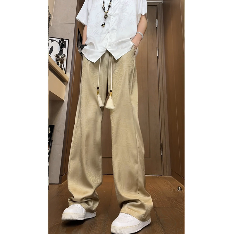 新中式风缎面丝滑西裤高级感潮牌垂感休闲长裤504-K839-P45控68,男装西裤,星座504