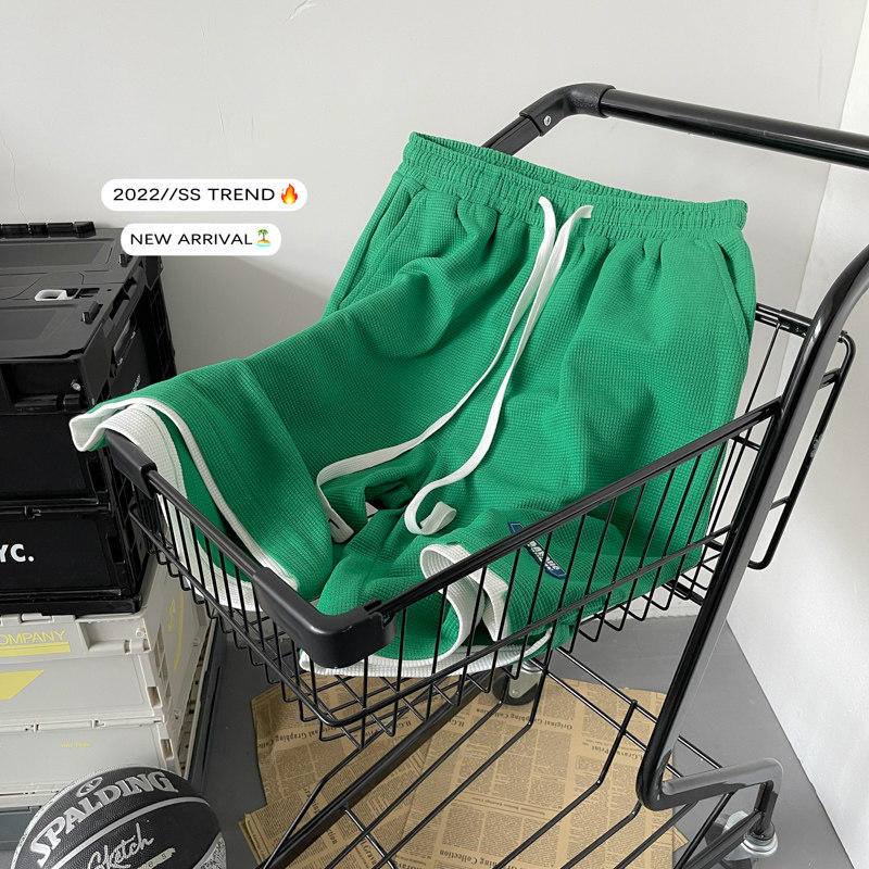25夏季平铺新款华夫格贴标短裤学生男女宽松五分裤潮504-K324-P30图片