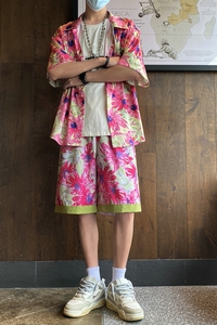 23夏季印花衬衣套装短袖短裤男女抖音同款花衬衫504-W22-P75图片