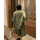 新中式风缎面冰丝薄款宽松五分短袖短裤套装504-W33-P80控128，男装休闲套装，星座504
