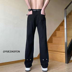26新款学生男女微喇叭弧形拼接牛仔裤休闲裤潮504-K806-P55控79图片