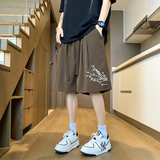夏季中式风兰花刺绣短裤男女宽松休闲五分裤504-K337-特P24控48，男装休闲裤，星座504