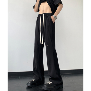 26港风铆钉垂感冰丝喇叭西裤加长休闲裤直播品控504-K812-P55控79，男装西裤，星座504