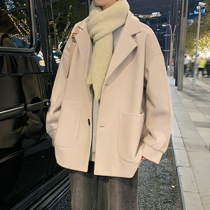 25新款男女情侣宽松短款毛呢大衣风衣上衣潮504-F17-P75控118图片