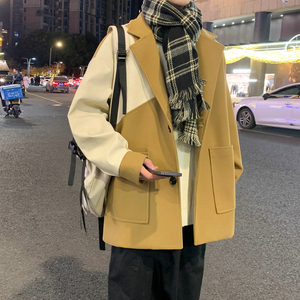 加棉加厚复古拼接呢料毛呢大衣504-F56-P85控128（加棉P95控138）图片