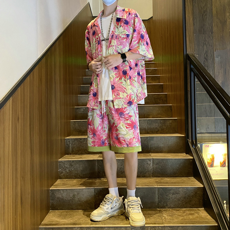 23夏季抖音新款印花衬衣短袖男女同款花衬衫504-W690-P45控59,男装T恤,星座504