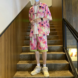 23夏季抖音新款印花衬衣短袖男女同款花衬衫504-W690-P45控59，男装T恤，星座504
