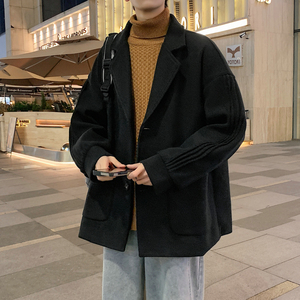25新款男女情侣宽松短款毛呢大衣风衣上衣潮504-F17-P75控118图片