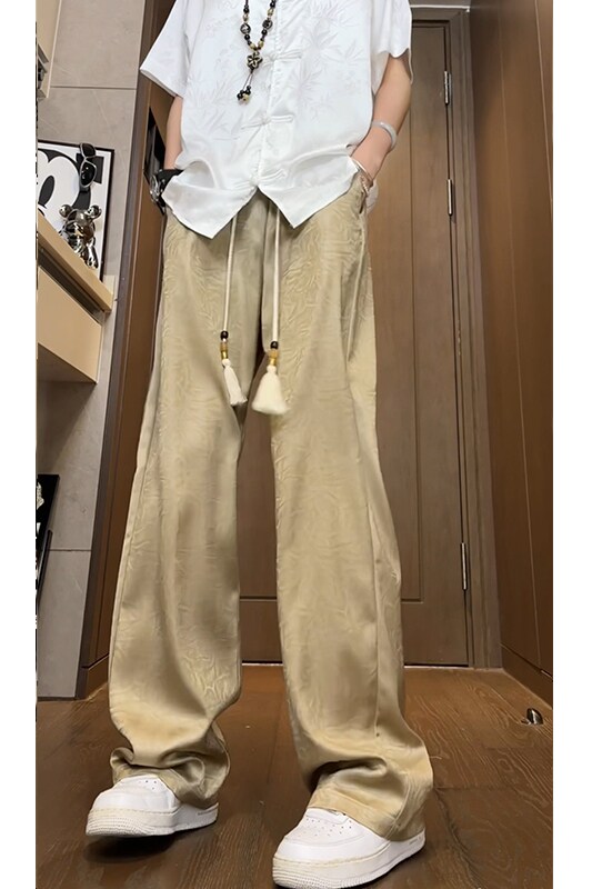 新中式风缎面丝滑西裤高级感潮牌垂感休闲长裤504-K839-P45控68,男装西裤,星座504