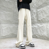 26港风铆钉垂感冰丝喇叭西裤加长休闲裤直播品控504-K812-P55控79，男装西裤，星座504