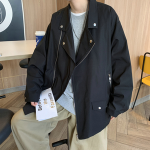 22港风新款男拉链装饰韩版夹克外套宽松休闲上衣潮504-W430-P75图片