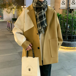 加棉加厚复古拼接呢料毛呢大衣504-F56-P85控128（加棉P95控138）图片
