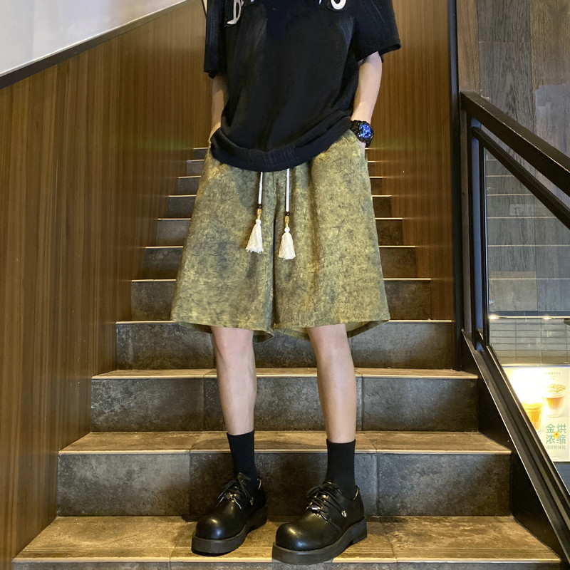 2026新中式风锻面休闲短裤垂感冰丝宽松五分裤504-K345-P35控58,男装牛仔裤,星座504