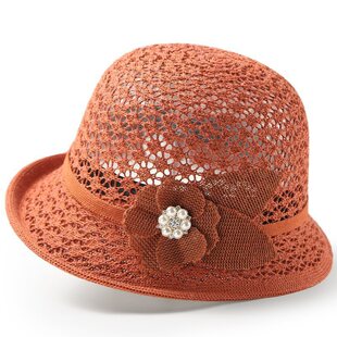 中年人帽子女士薄款夏天遮阳帽草编透气防晒妈妈盆帽夏季渔夫帽