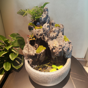 假山流水摆件桌面微景观装饰自动循环流水鱼缸客厅茶室水景装饰