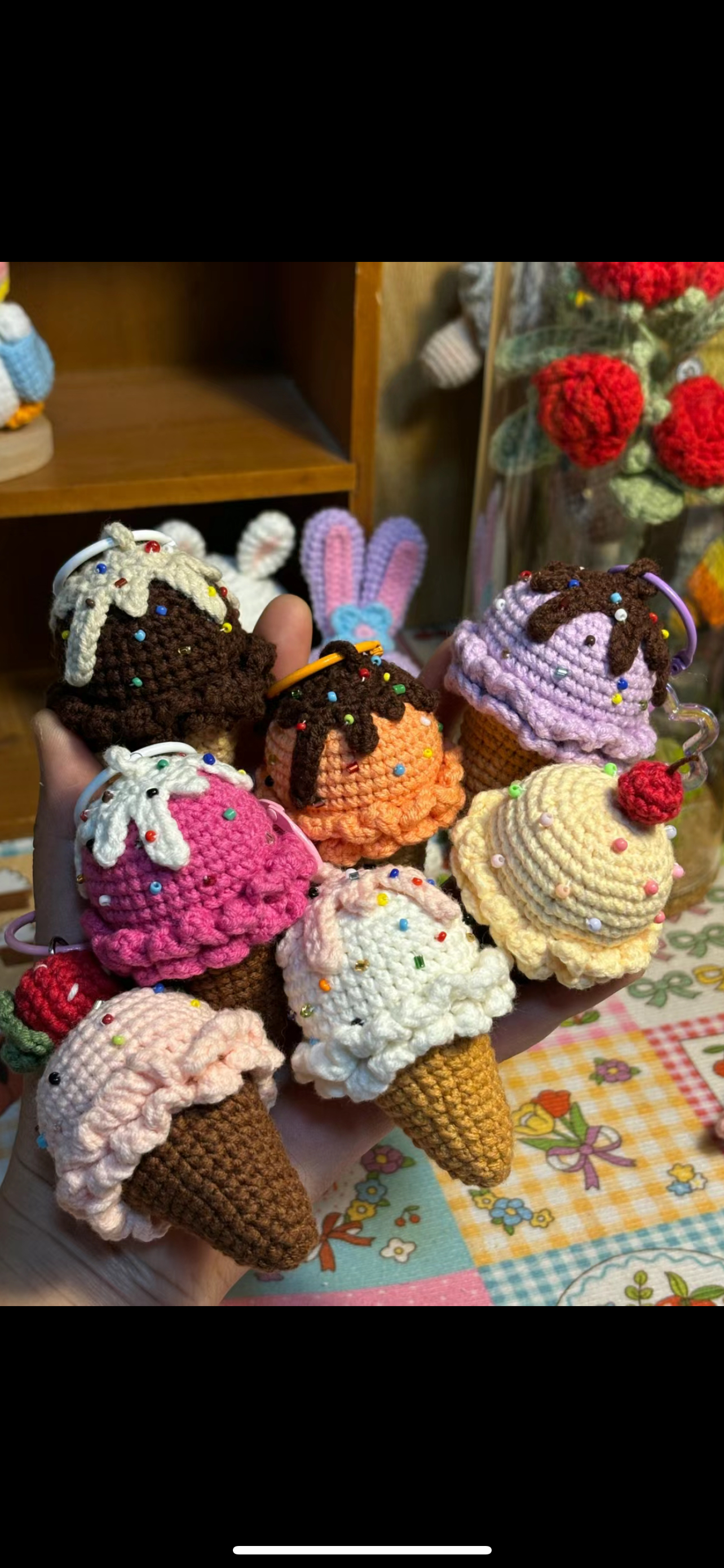 成品毛线编织冰淇淋挂件甜筒钩织成品钥匙扣挂件钩织 挂件成品