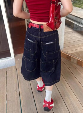 夏季高腰阔腿破洞牛仔短裤女