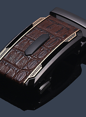 棕色鳄鱼纹皮带头扣头男自动扣腰带头牛皮面裤带头合金3.5cm商务