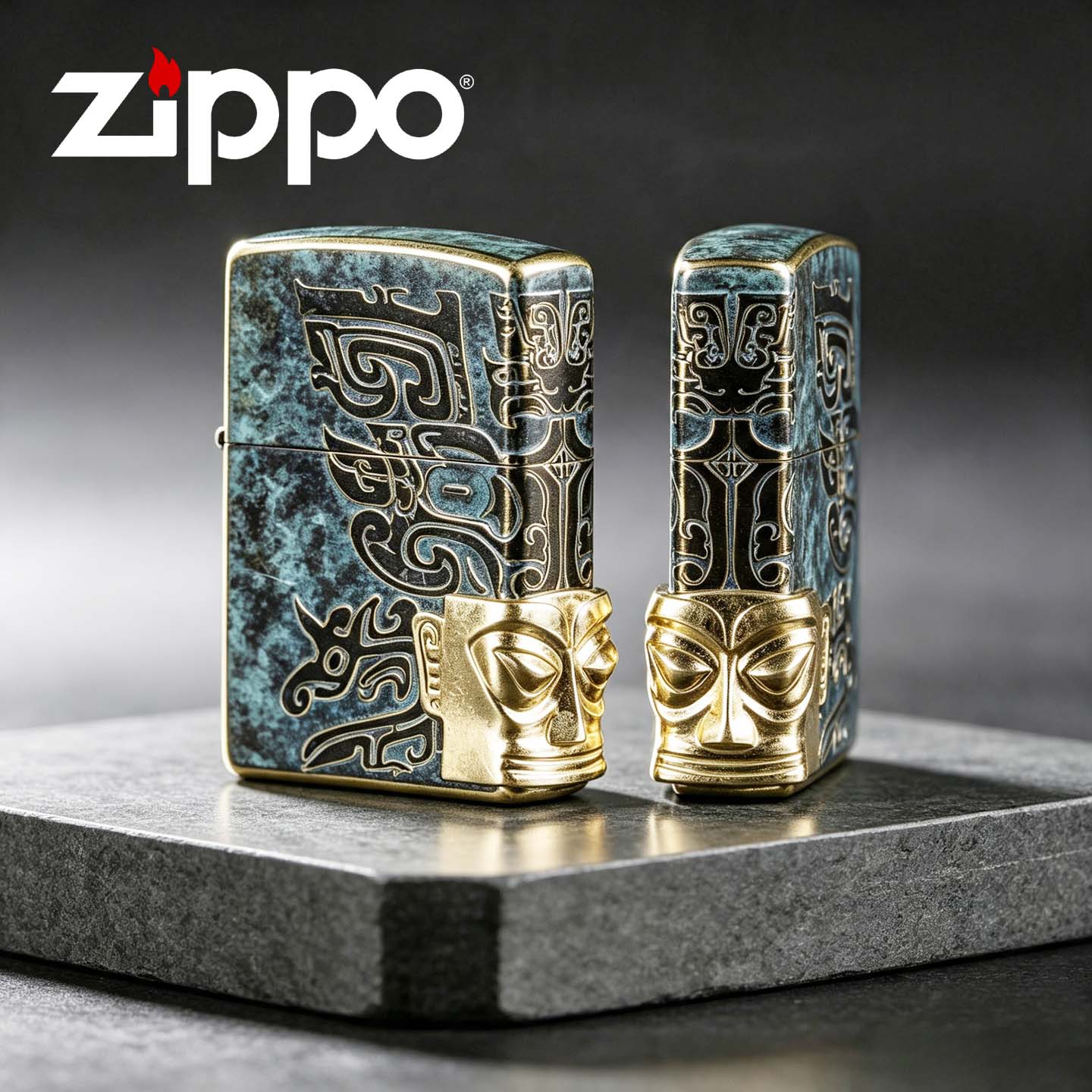 zippo打火机三星堆青铜人面相
