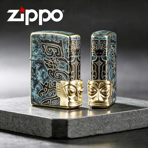 zippo打火机三星堆青铜人面相