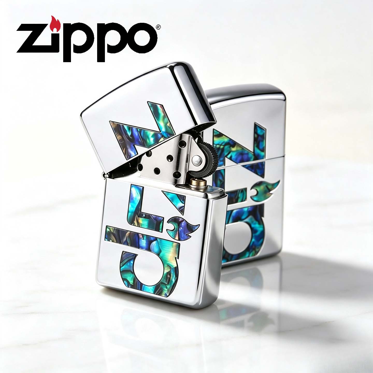 Zippo打火机彩贝贝壳双面标志