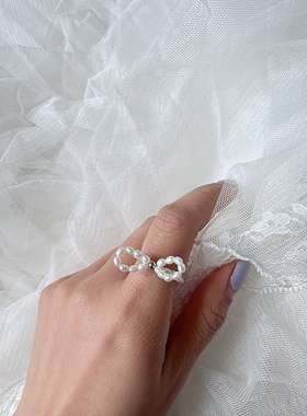 娘语 韩国东大门ins珍珠戒指女蝴蝶结串珠转运气质设计戒指食指戒