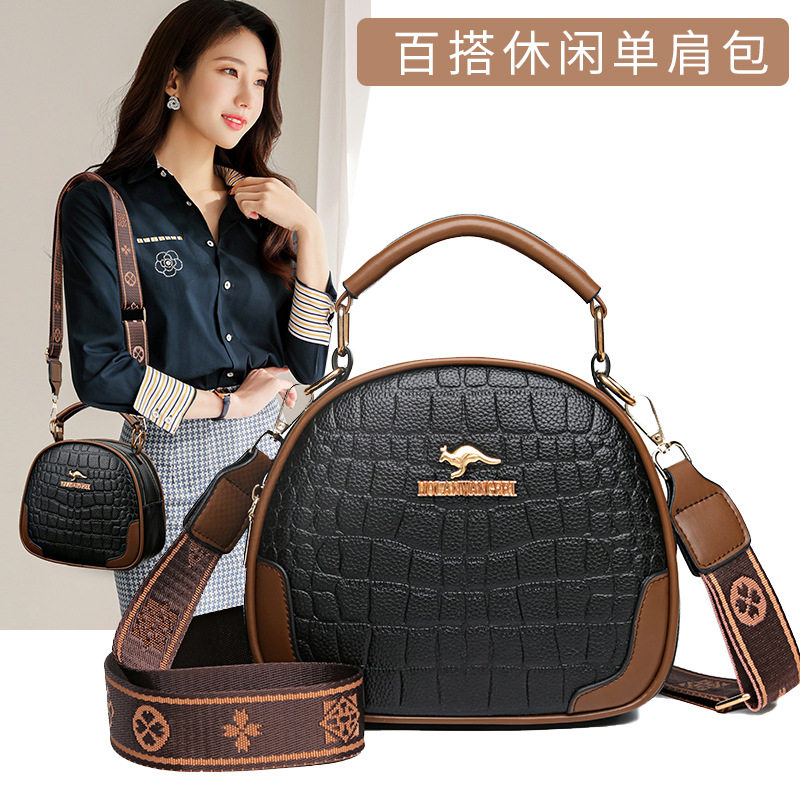 新款斜挎包高级感软皮小圆包手提包简约鳄鱼纹外贸洋气女包单肩包
