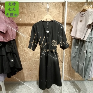 专柜正品 皇冠店 ONLY 2024夏季 女百搭V领A字中长连衣裙124107027