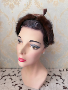 在逃公主vintage西洋古董帽子貂毛夹头复古着中古帽饰头饰 现货