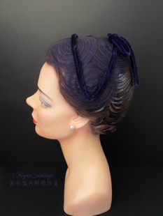 售罄 绝世名伶vintage西洋古董帽子几何蓝丝绒复古夹头帽饰